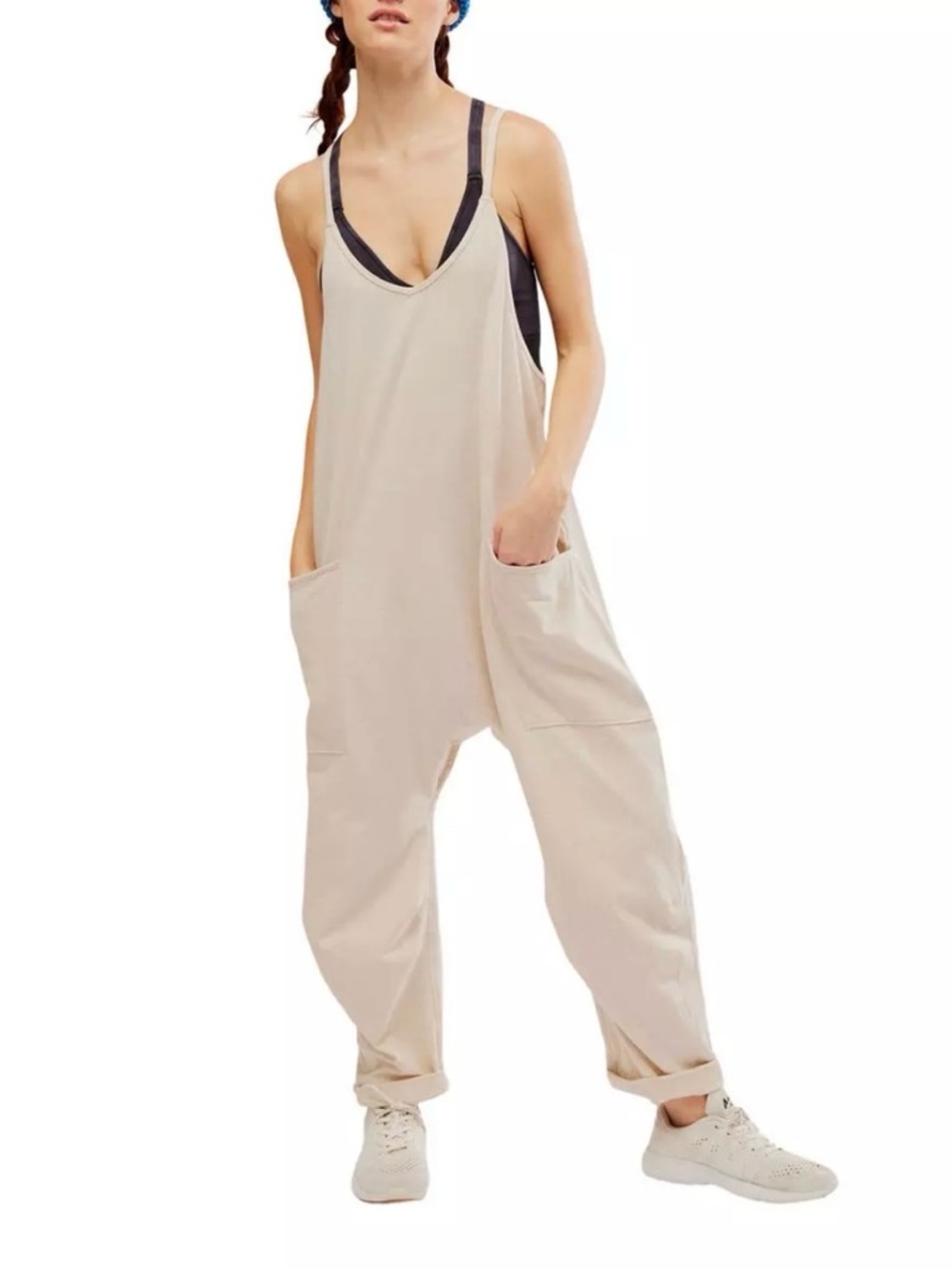 Free People Light Cream Relaxed-Strap Jumpsuit